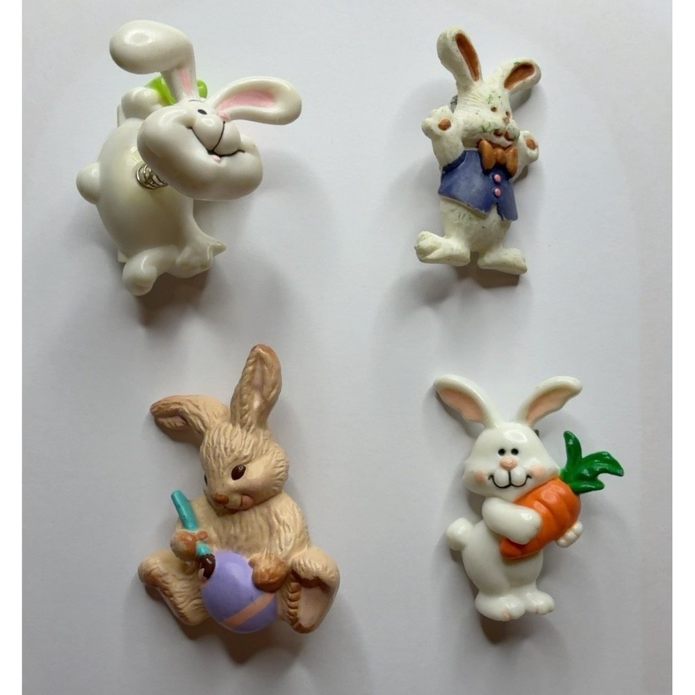 Vintage Easter Bunny Brooch Lot of 4 Hallmark 1986 Rabbit Egg Carrot Pins